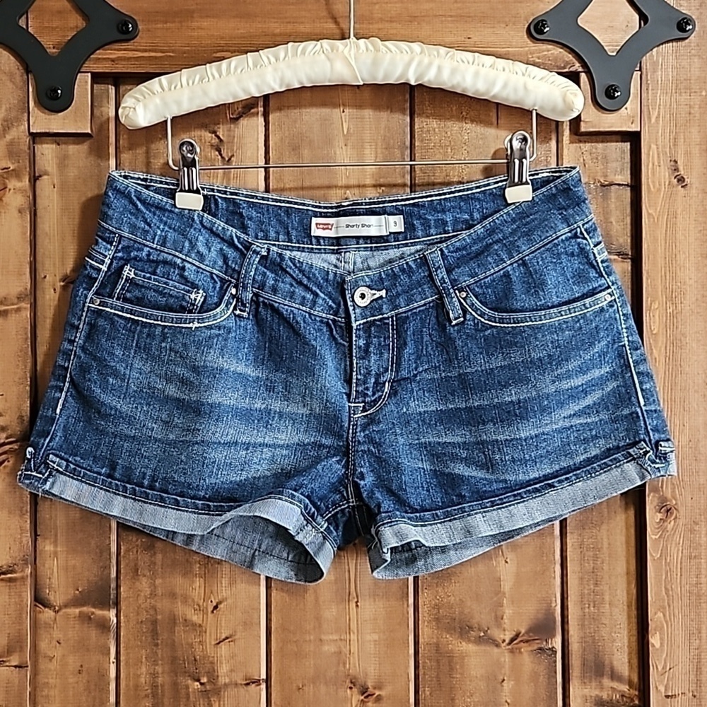 Levi's Shorty Short Dark Blue Stretch Denim 2" Shorts size 9